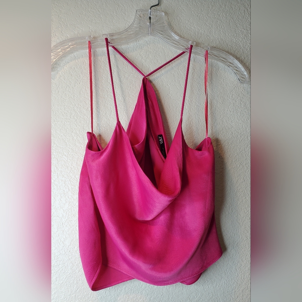 Zara Spaghetti Strap Satin Cami Pink